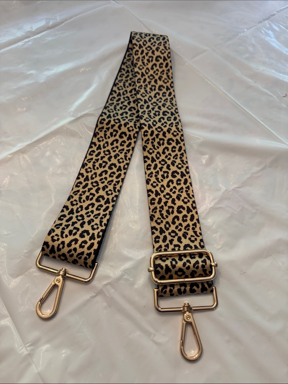 Leopard Print Adjustable Crossbody Strap with Gold Hardware
